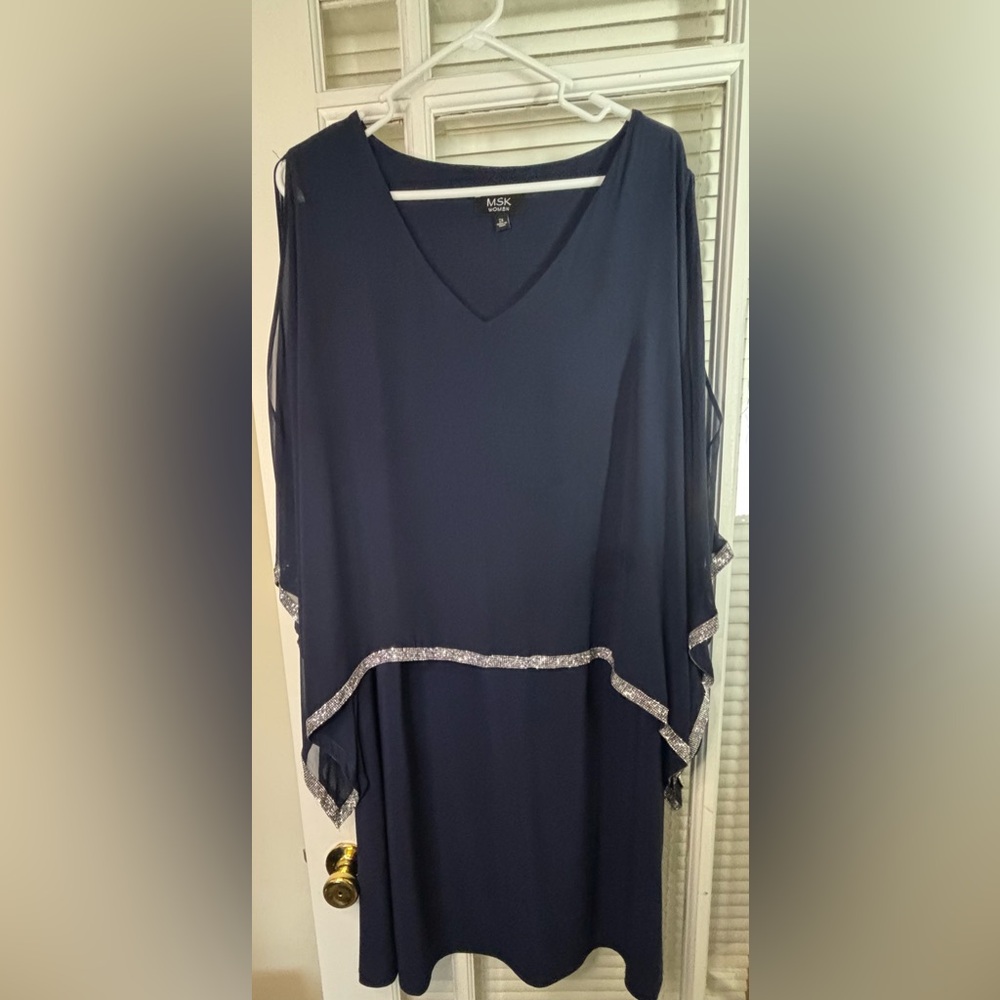 MSK Navy Dress with Silver Accents-Size 2X